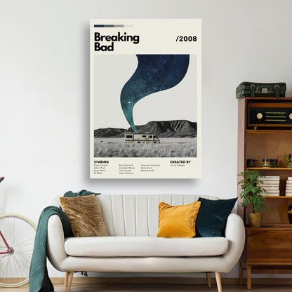 Breaking Bad RV poster featuring a starry swirl over desert landscape, celebrating the iconic TV series ambiance.