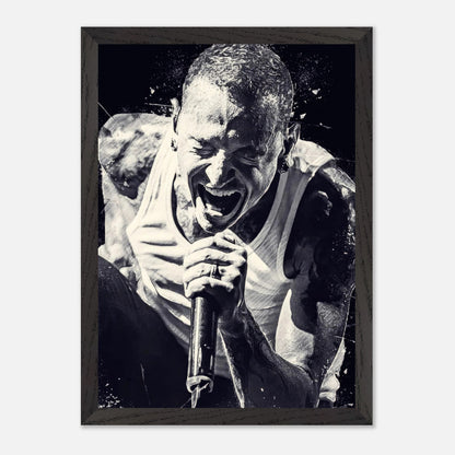 Chester Bennington vintage framed print capturing intense performance moments, perfect for Linkin Park fans.