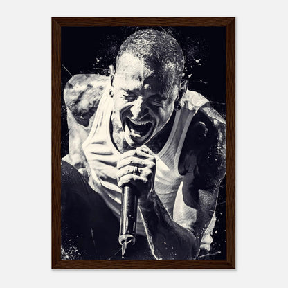 Chester Bennington framed print poster capturing his powerful performance, perfect for Linkin Park fans.