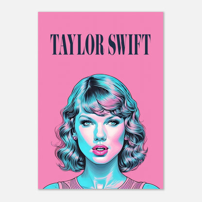 Taylor Swift pop art poster with vibrant pink background and bold colors, perfect for fans and art lovers.