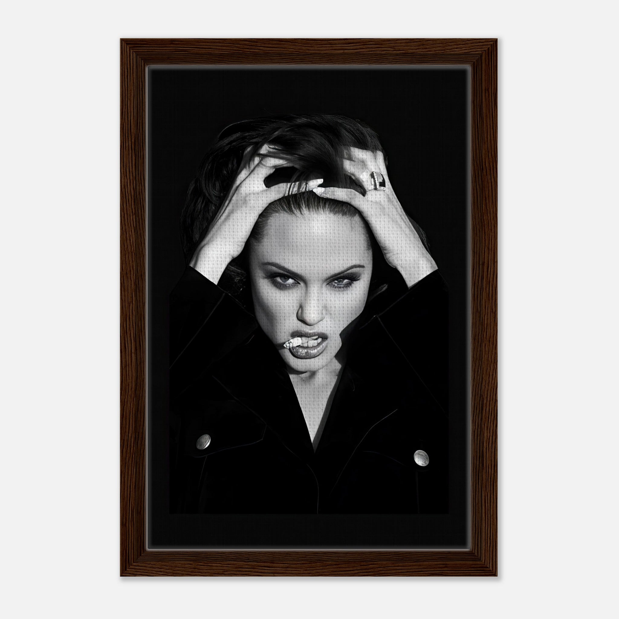 Angelina Jolie Smoking Framed Canvas Print showcasing elegance and rebellion with vibrant details in a sleek frame.