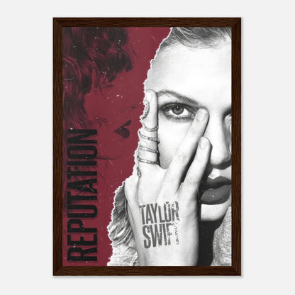 Taylor Swift Reputation framed print showcasing bold design and iconic imagery from her "Reputation" era.