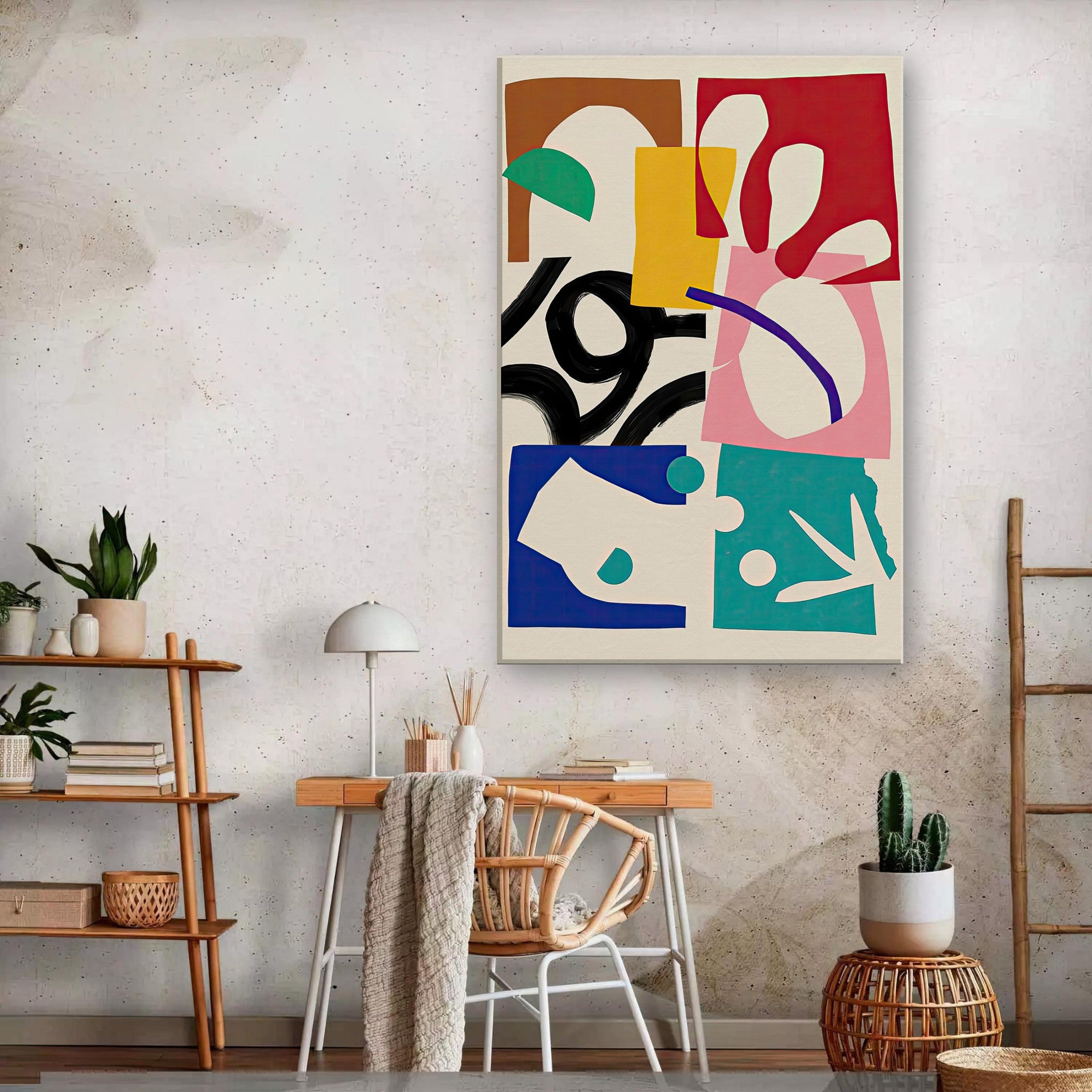 Abstract Harmony canvas print featuring vibrant geometric shapes and colors, enhancing modern interior decor.