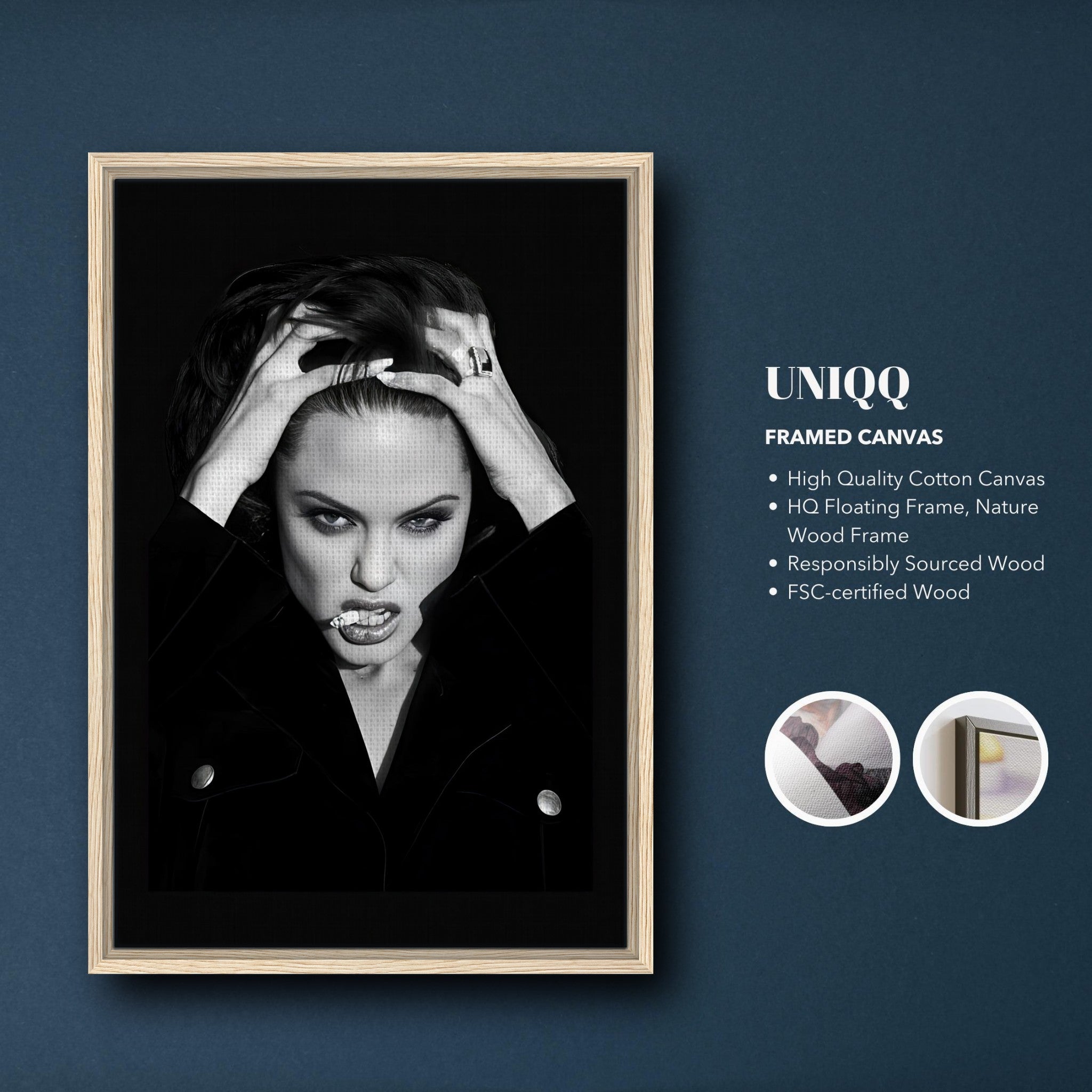 Angelina Jolie Smoking Framed Canvas Print showcasing elegance and rebellion in a high-quality wooden frame.