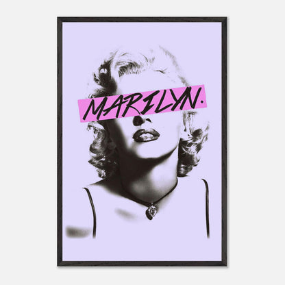 Marilyn Monroe vintage framed print featuring iconic black-and-white image with bold pink graphic detail.