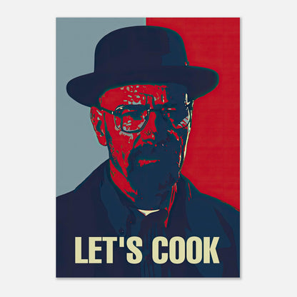 Heisenberg Let's Cook poster featuring a bold pop art design of the iconic anti-hero in striking colors.