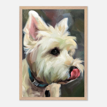 Westie Dog Painting vintage framed print showcasing detailed expressive features of a West Highland White Terrier.
