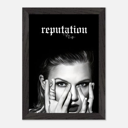 Vintage framed print of Taylor Swift from her *Reputation* era, featuring monochrome portrait and bold logo.