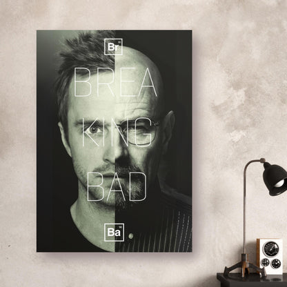 Jesse x Walter Breaking Bad metal poster showcasing iconic character duality for fans of the series.