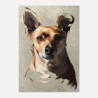 Chihuahua dog painting in metal print with warm tones and expressive details, perfect for home décor.