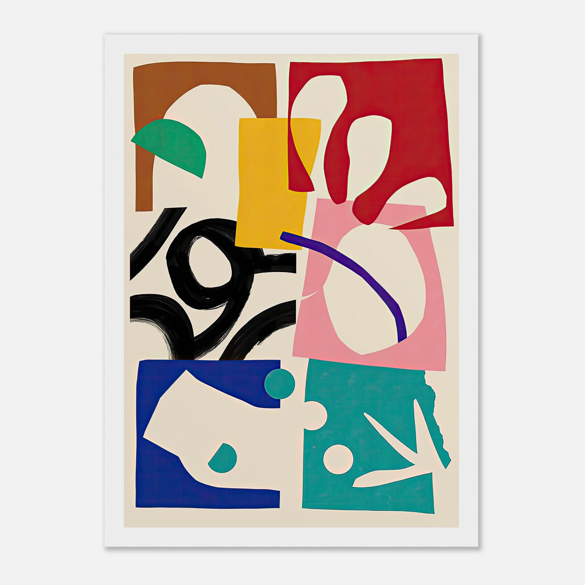 Abstract Harmony Framed Print featuring vibrant geometric shapes and colors, perfect for elevating any space.