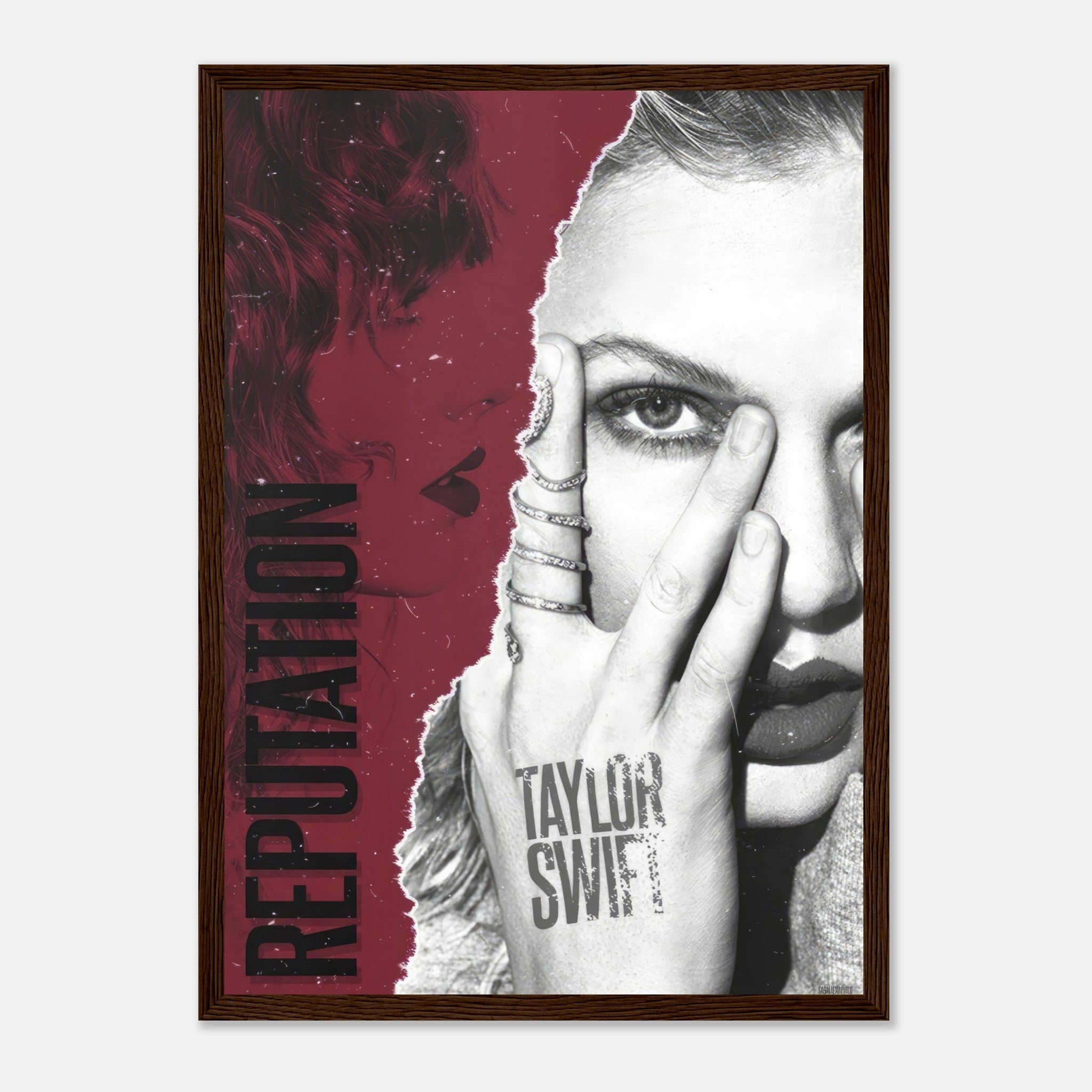 Taylor Swift Reputation framed print featuring bold design and artistic imagery showcasing her edgy transformation.