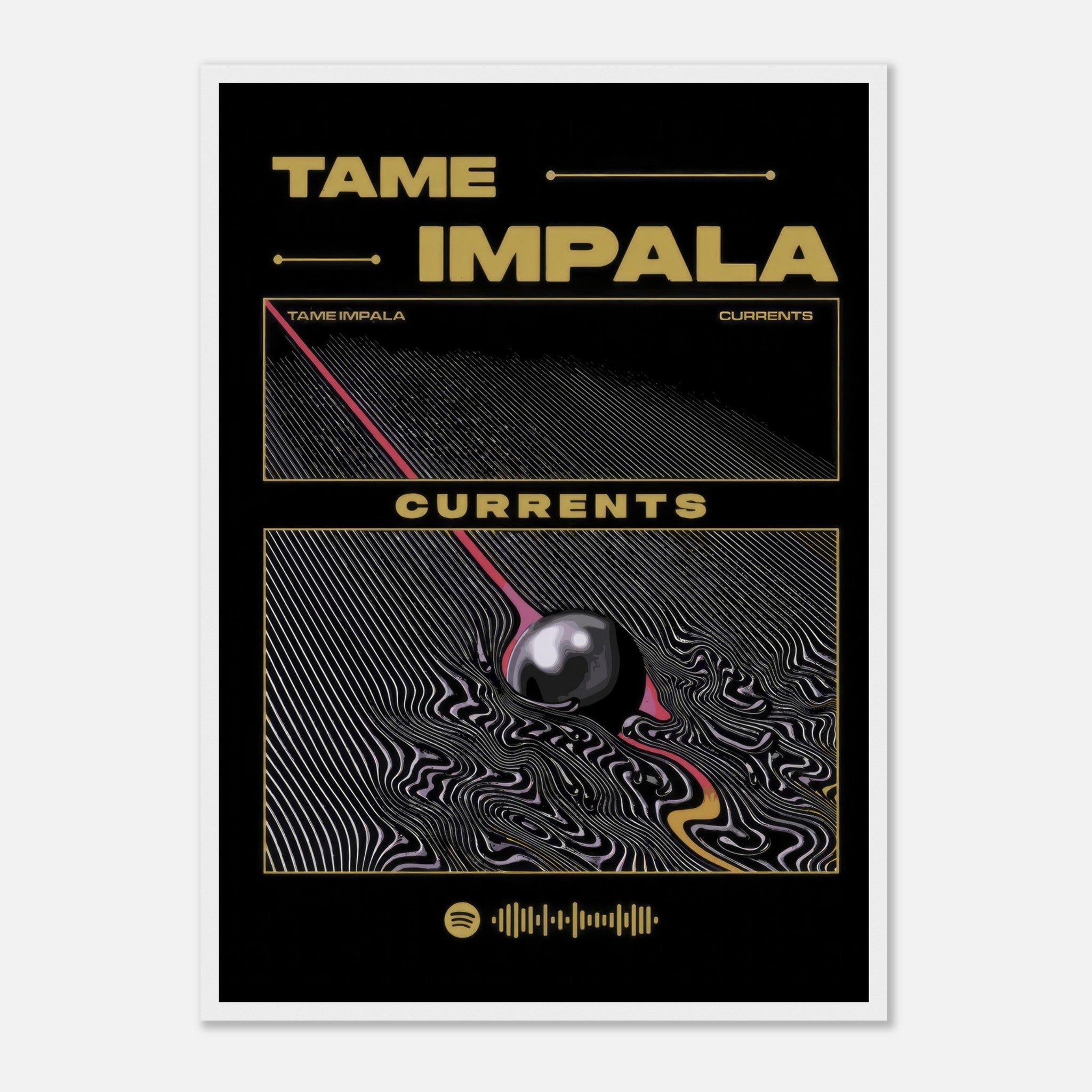 Tame Impala Currents framed poster featuring psychedelic album cover artwork in vibrant colors. Perfect for music fans.