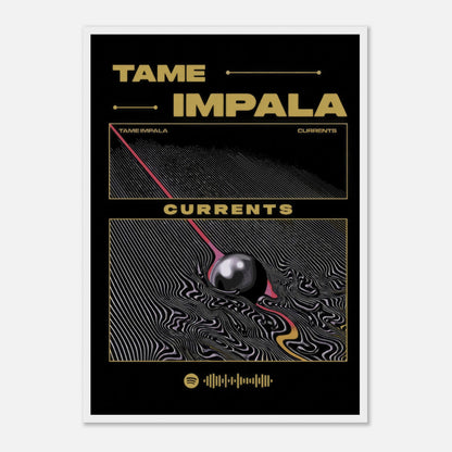 Tame Impala Currents framed poster featuring psychedelic album cover artwork in vibrant colors. Perfect for music fans.