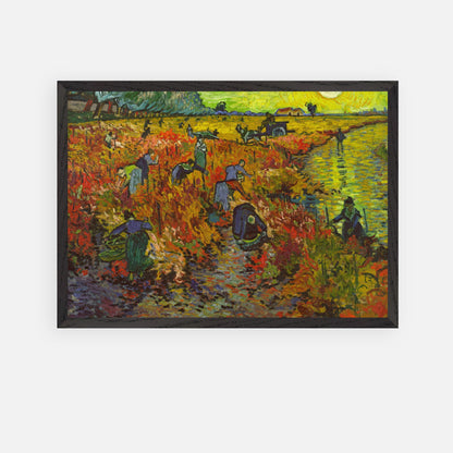 Vincent van Gogh's The Red Vineyard artwork, showcasing vibrant autumn colors in a vineyard scene.