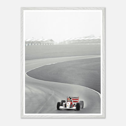 1988 Ayrton Senna McLaren MP4/4 vintage framed art celebrating Formula 1 racing heritage.