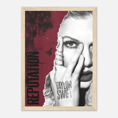 Taylor Swift Reputation framed print featuring bold design and artistic imagery showcasing her transformation.