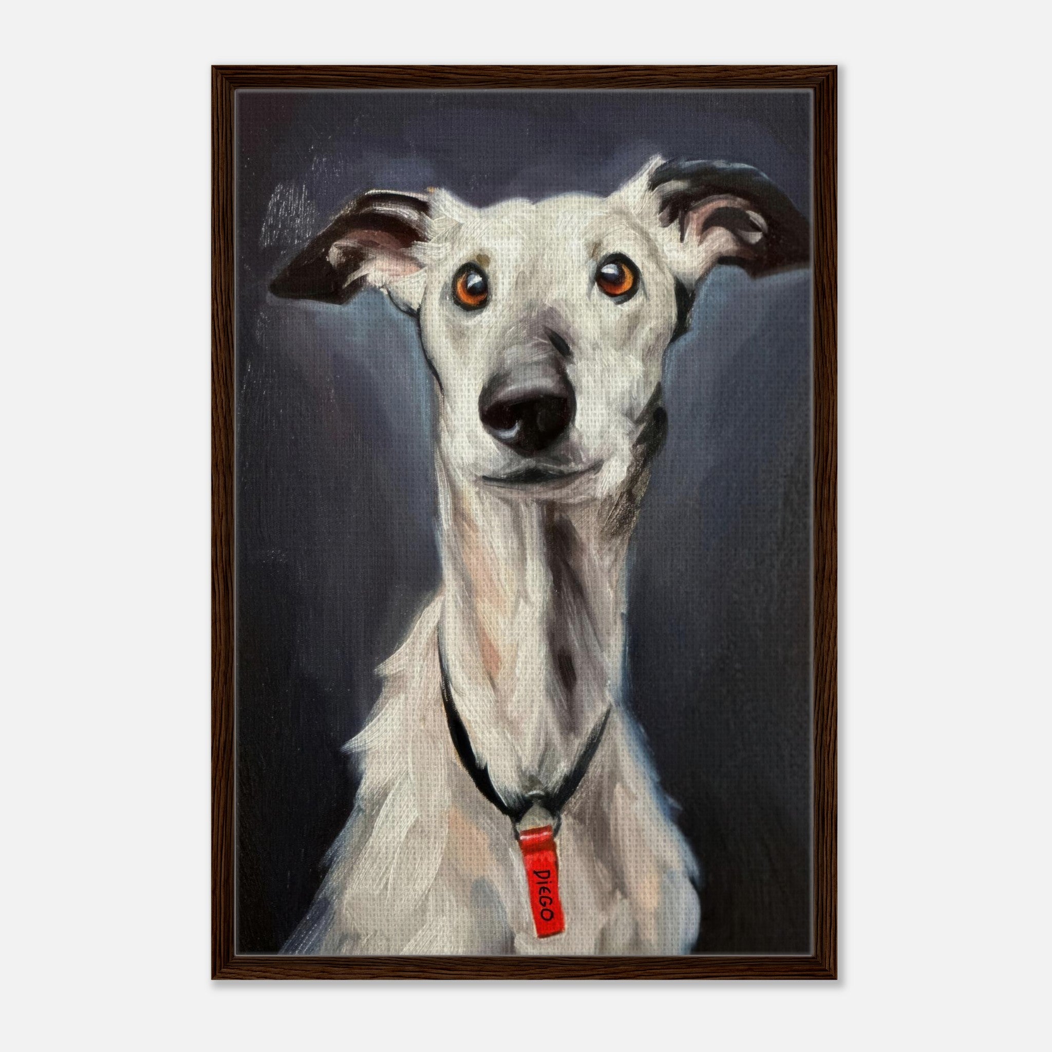 Greyhound dog painting framed canvas print showcasing elegant portrait with expressive details.