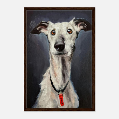 Greyhound dog painting framed canvas print showcasing elegant portrait with expressive details.