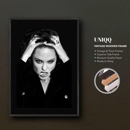 Angelina Jolie Smoking vintage framed print showcasing Hollywood glamor in a striking black-and-white photograph.