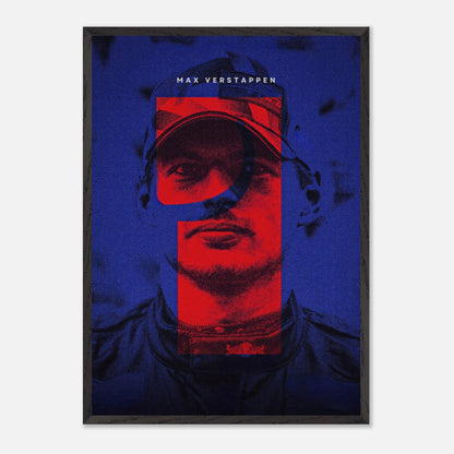 Max Verstappen framed fine art print featuring vibrant colors and dynamic design, showcasing the spirit of Formula 1.