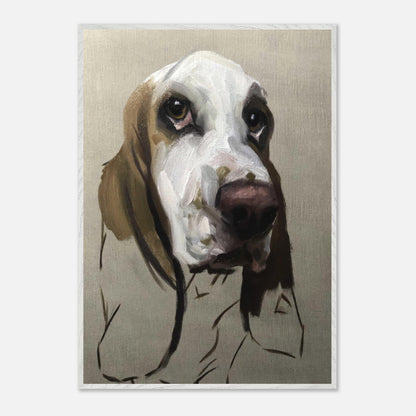 Basset Hound dog painting showcasing its soulful expression and detailed features in museum-quality art.