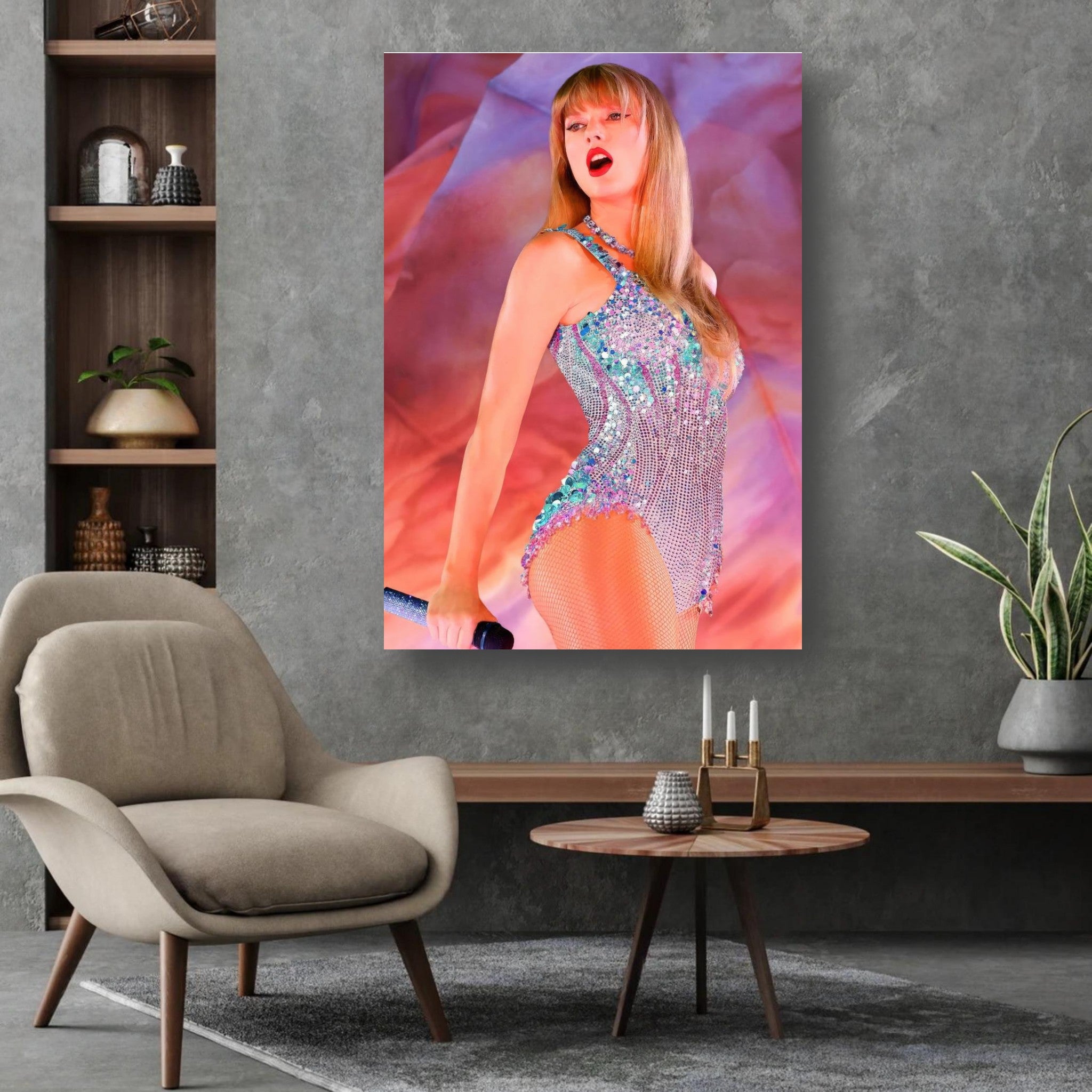 Taylor Swift The Eras Tour poster on a wall, showcasing vibrant design and stunning details, perfect for Swiftie fans.