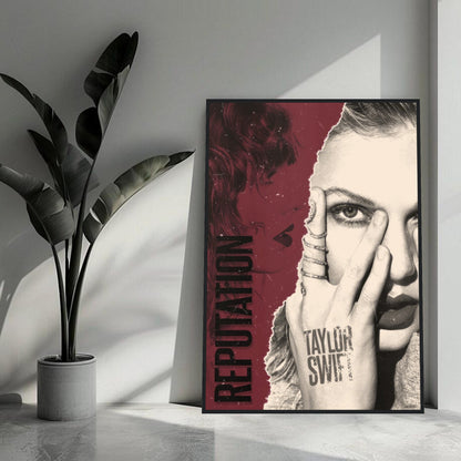 Taylor Swift Reputation framed print featuring bold design and artistic imagery, perfect for home decor.