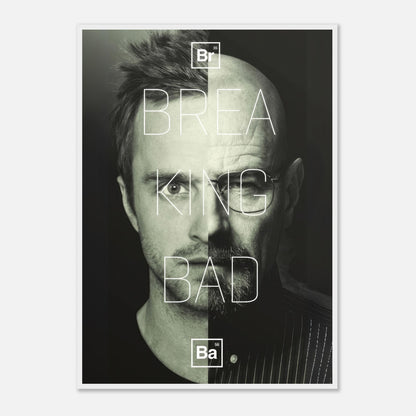 Jesse x Walter Breaking Bad framed print featuring a bold split-face design, perfect for fans and collectors.