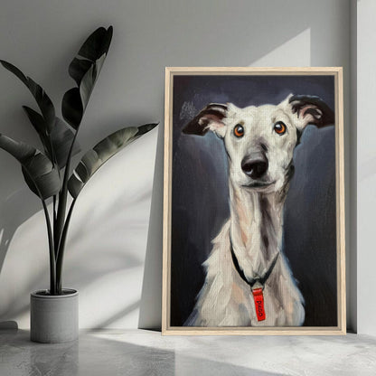 Framed canvas print of a greyhound dog painting showcasing elegance and charm in home decor.
