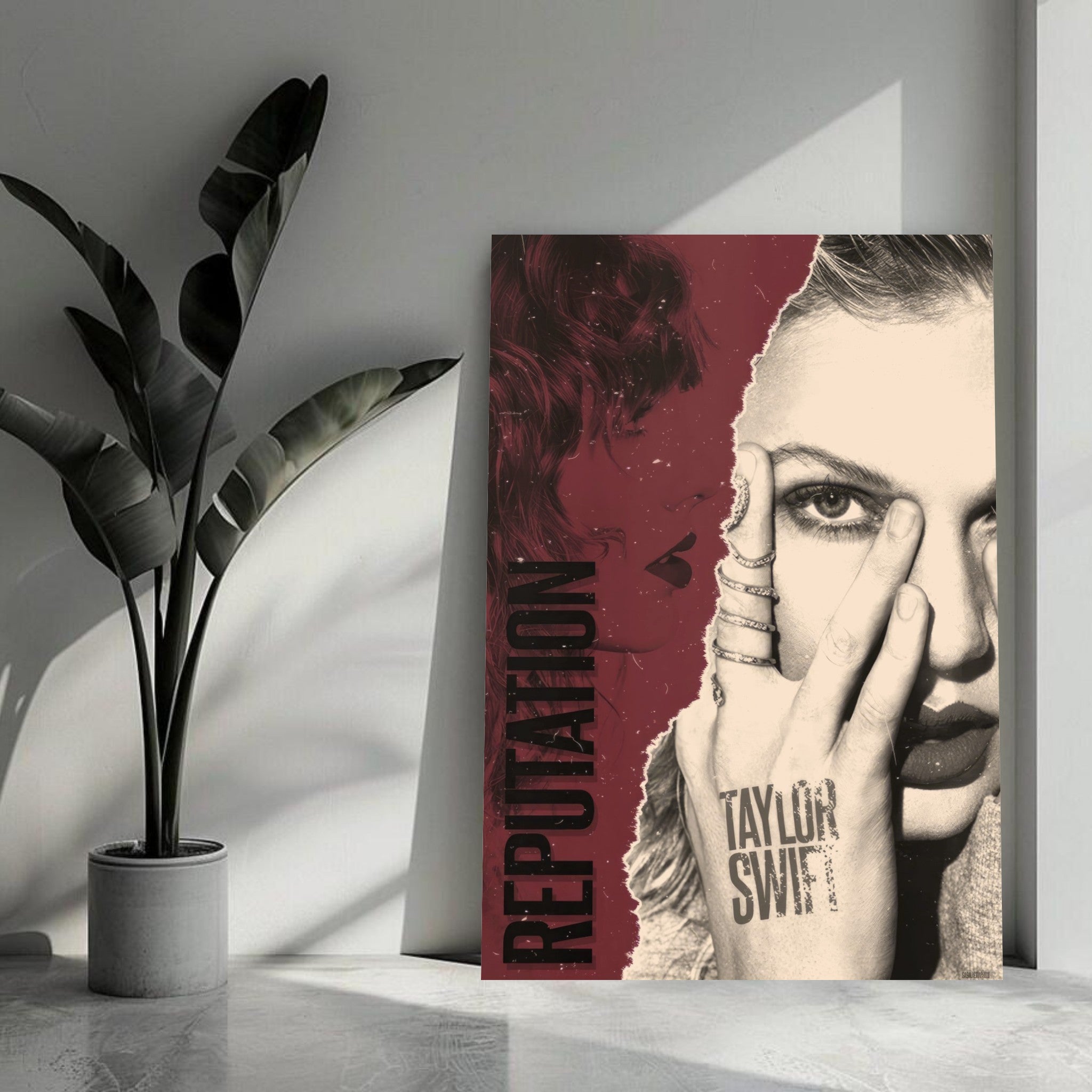 Taylor Swift Reputation metal print art piece featuring bold design and vivid details for stylish wall décor.