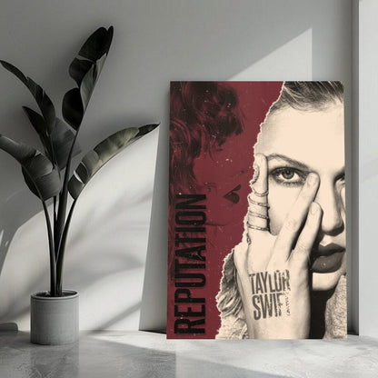 Taylor Swift Reputation metal print art piece featuring bold design and vivid details for stylish wall décor.