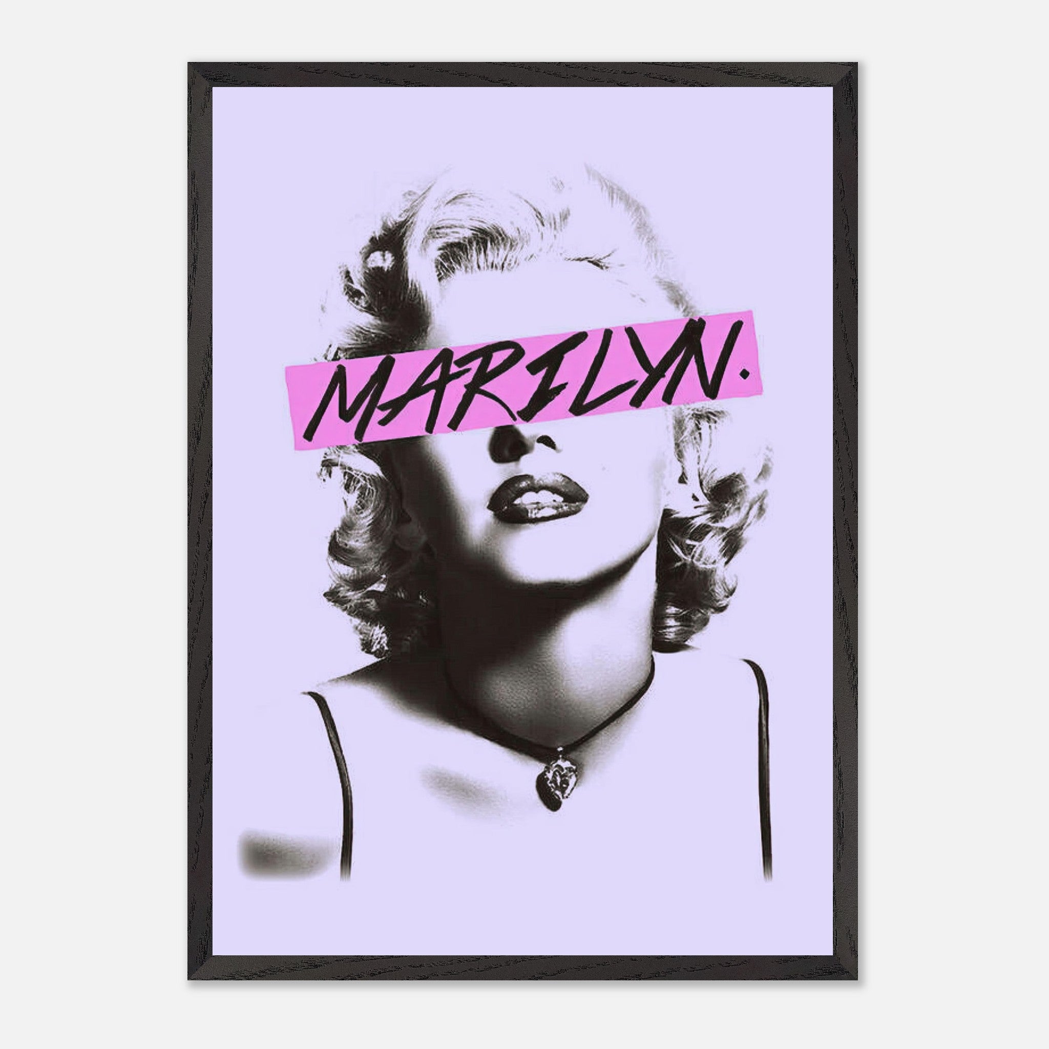 Vintage framed print of Marilyn Monroe with bold pink graphic detail, perfect for adding elegance to any space.