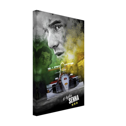 Ayrton Senna F1 McLaren canvas print featuring a dynamic image of the legendary driver with iconic car backdrop.