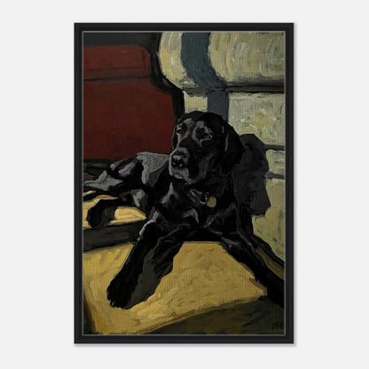 Black Labrador dog painting framed canvas print capturing the warmth and loyalty of this beloved breed.