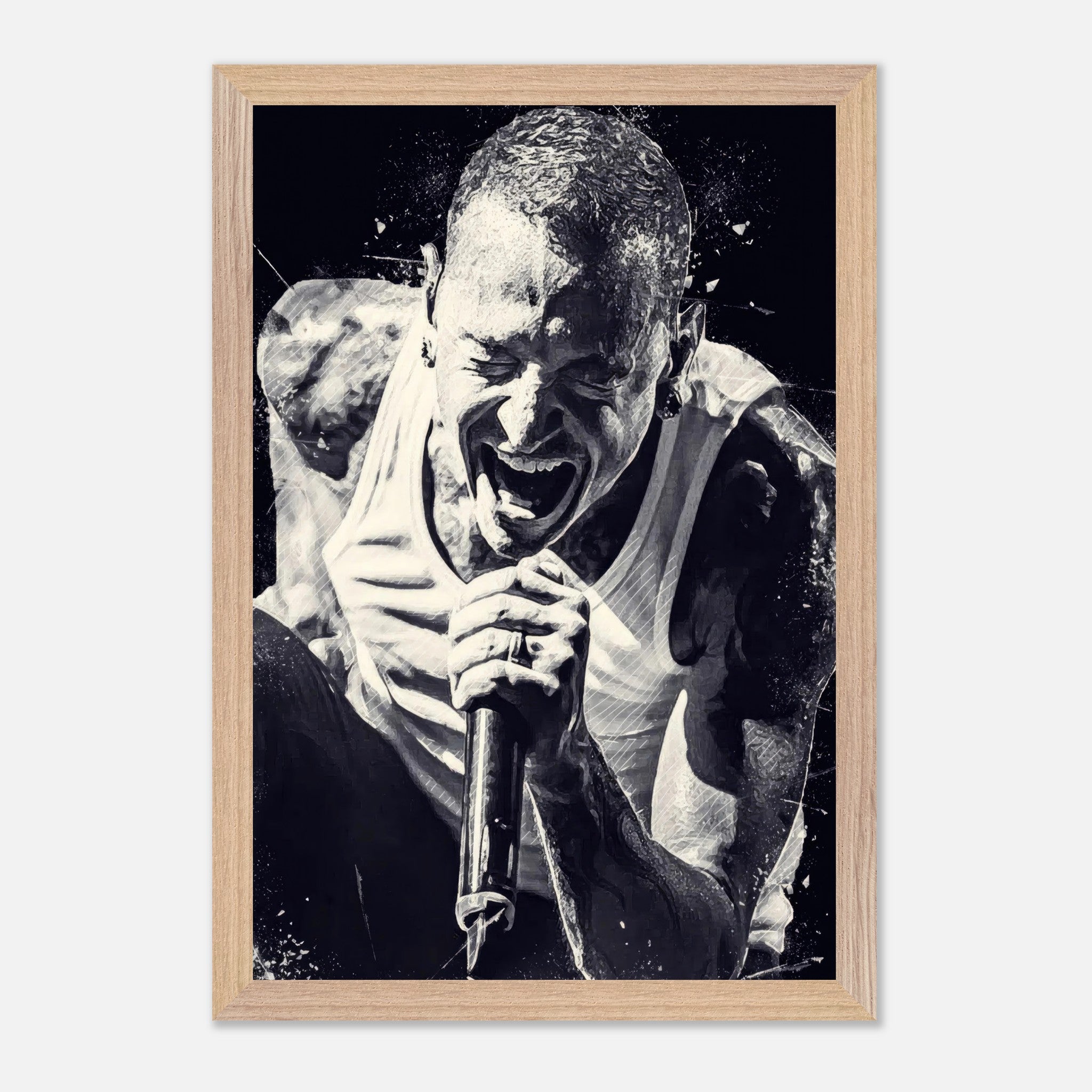 Museum quality fine art print of Chester Bennington, legendary Linkin Park frontman, capturing raw emotion and intensity.