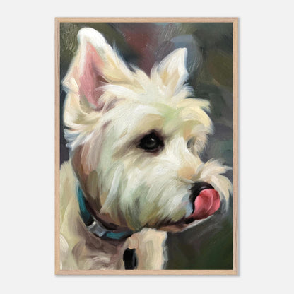 Westie Dog Painting in Vintage Frame, showcasing the playful spirit of West Highland White Terrier.