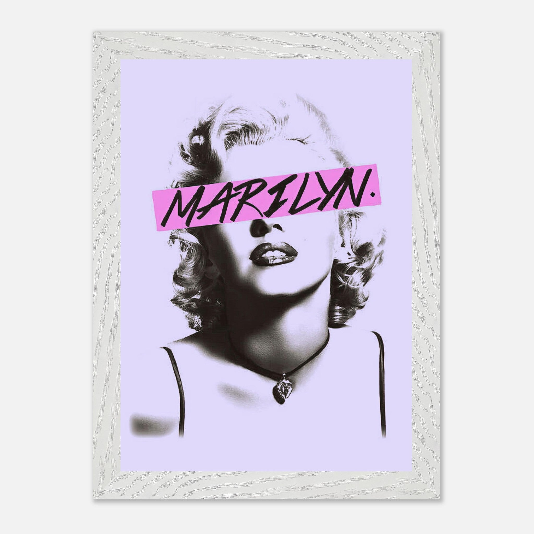 Vintage framed print of Marilyn Monroe with bold pink graphic detail, adding elegance to any decor.