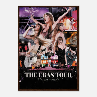 Taylor Swift Eras Tour framed poster showcasing vibrant performances and iconic moments from her musical journey.