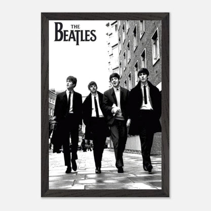 The Beatles black and white fine art print, museum quality glicée artwork featuring iconic band members walking.
