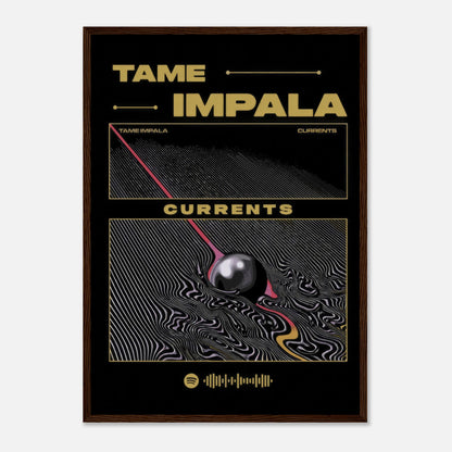 Tame Impala Currents framed poster featuring vibrant psychedelic artwork and sleek design on premium paper.